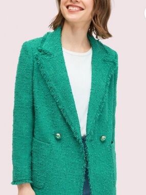NWOT Kate Spade New York Emerald Green Tweed Double Breasted Blazer Size 4